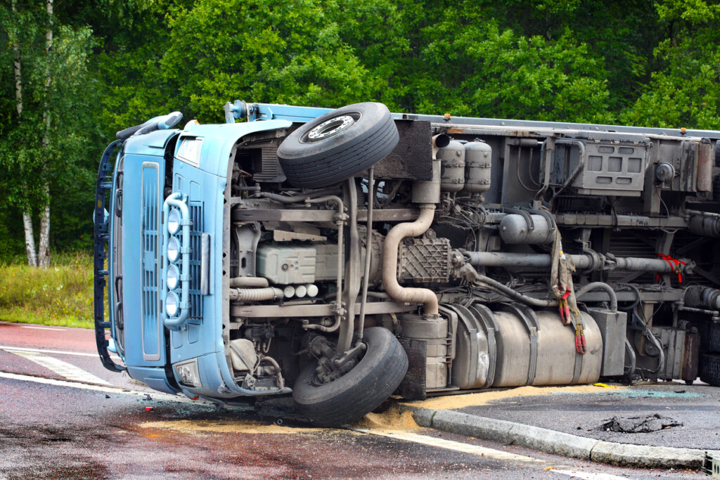 overturned semi truck involved in accident