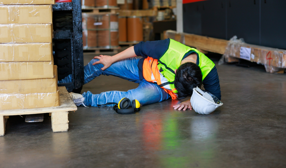warehouse worker laying on ground after being injured while on the job